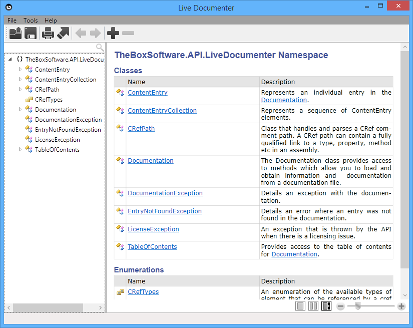 Live Documenter documentation screen