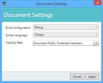 Settings dialogue