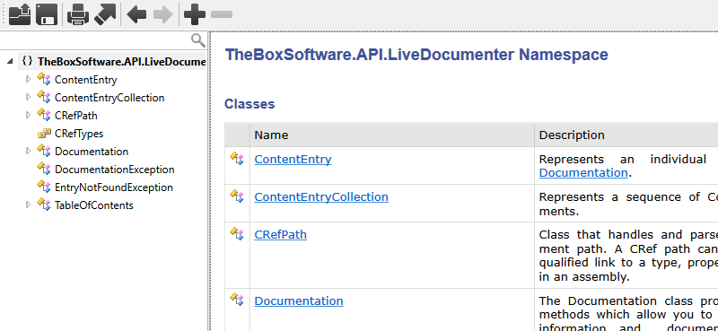 Live Documenter toolbar